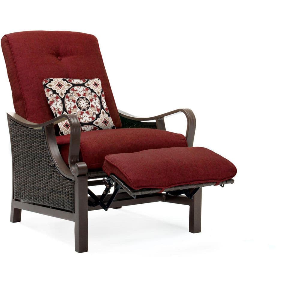 Crimson Red Steel and Wicker Reclining Armchair with Cushions