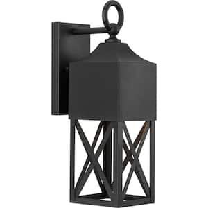 Birkdale 1-Light Textured Black Hardwired Outdoor Large Wall Lantern Sconce Dark Sky Farmhouse