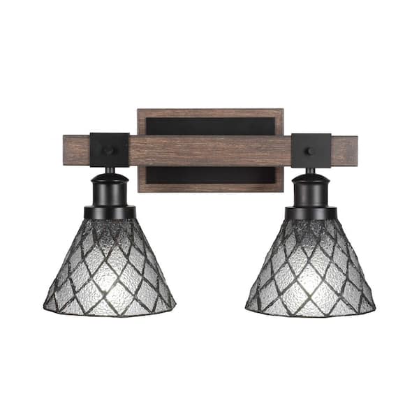 Unbranded Richmond 17 in. 2-Light Vanity Light Black/Painted Wood-look Metal with 7 in. Art Glass Shades no bulbs included