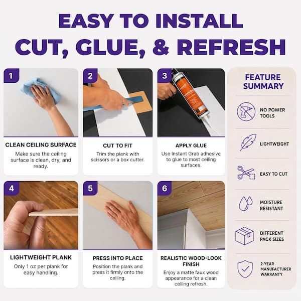 Natural Maple 39 in. x 6 in. Glue Up Foam Wood Ceiling Planks (156 sq. ft./case)