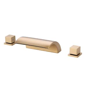 Brushed Gold Double Handle Deck Mounted Roman Tub Faucet in Brass