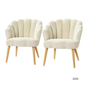 Flora Ivory Mid-century Modern Scalloped Tufted Velvet Barrel Chair with Wood Legs(Set of 2)