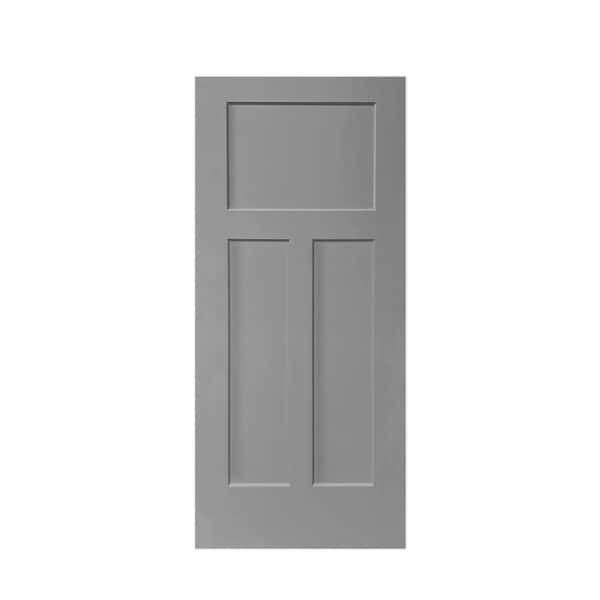 CALHOME 30 in. x 80 in. Light Gray Stained Composite MDF 3-Panel Interior Barn Door Slab