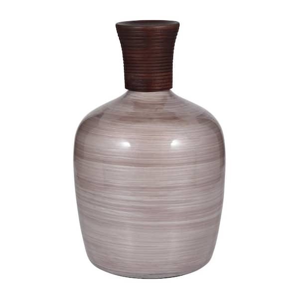 Liv & Skye 16 in. Pink Glass Round Swirled Ribbed Neck Decorative Vase