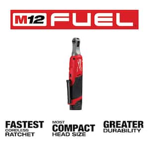 M12 FUEL 12V Cordless High Speed 1/4 in. Ratchet Kit with 1/4 in. Drive Metric Deep Well Impact Socket Set(14-Piece)