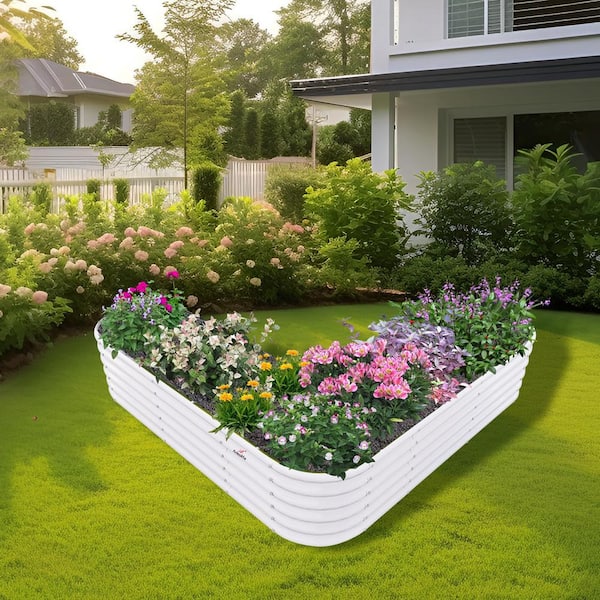 Cesicia 81 in. x 81 in. x 18 in. White Heart-Shaped Anti-Rust Galvanized Metal Raised Garden Bed for Planting Vegetables Flowers