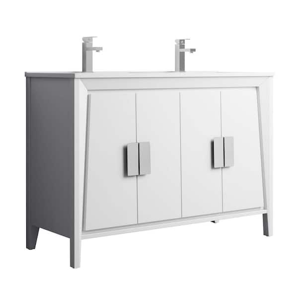 FINE FIXTURES Imperial 48 in. W x 18.11 in. D x 33.5 in. H Bathroom Vanity in White Ashtree with White Ceramic Top