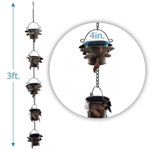 Rain Chain Copper Colored Bucket with Dragonfly Design for Gutters and Downspouts