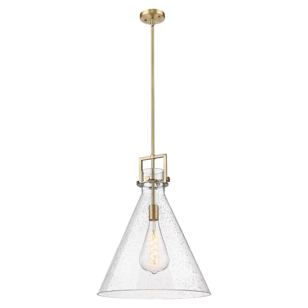 Newton Cone 100-Watt 1-Light Brushed Brass Shaded Mini Pendant Light with Seeded Glass Shade price history on PriceWatchPro