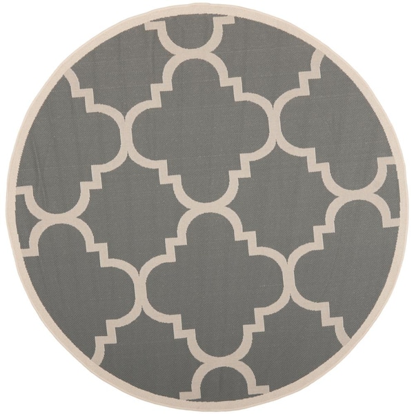 Courtyard Gray/Beige 4 ft. x 4 ft. Round Geometric Indoor/Outdoor Patio  Area Rug