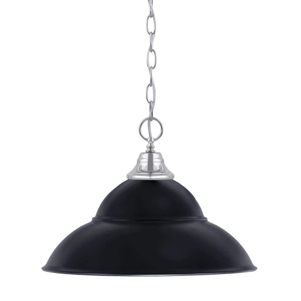 Kingston 100-Watt 1 Light Chrome Shaded Pendant Light with 16 in. Matte Bla