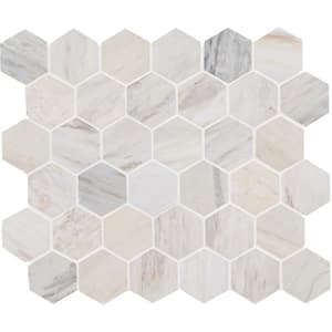 Angora Hexagon 11.75 in. x 12 in. x 10 mm Honed Mosaic Marble Floor and Wall Tile (0.98 sq. ft./Each)