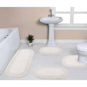 Double Ruffle Collection 100% Cotton Bath Rug Set, 4-Pcs Set with Contour, Ivory