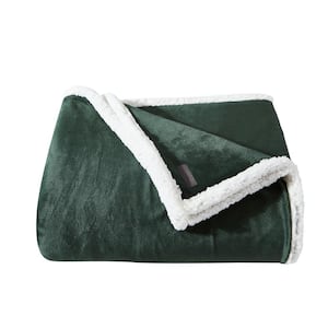 Solid Ultra Sherpa Plush 1-Piece Green Microfiber Twin Blanket