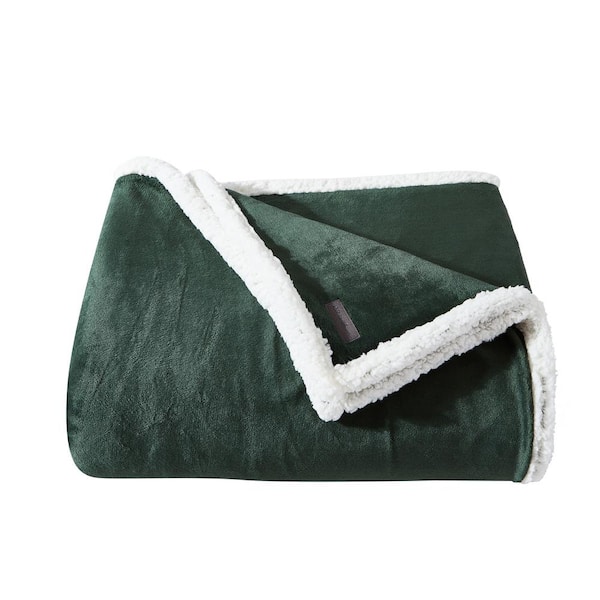 Eddie Bauer Solid Ultra Sherpa Plush 1-Piece Green Microfiber Full/Queen Blanket