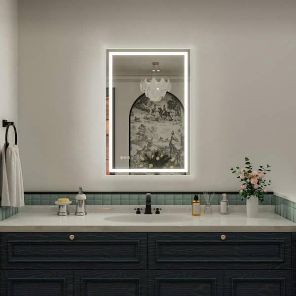 Vino 24 in. W x 36 in. H Rectangular Frameless LED Wall Bathroom Vanity Mirror with Sleek Silver Finish