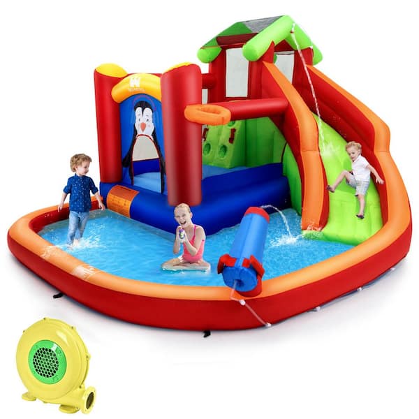 Stakes Water Cannons Ocean Balls Slide Including Repairing Kit Jumping Area BOUNTECH Inflatable Water Slide Park Climbing Wall 8 in 1 Bounce House w/ Large Splash Pool Without Air Blower 