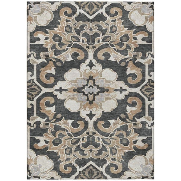 Chantille Machine Washable Indoor/Outdoor Abstract ACN1947 Charcoal 3 ft. x 4 ft. Area Rug