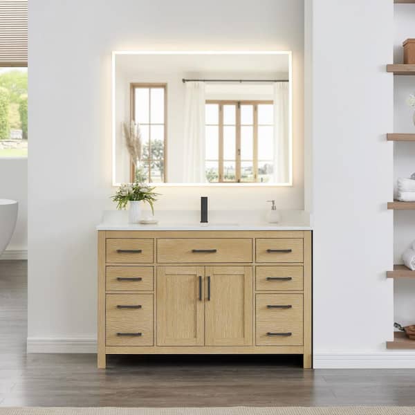 Beckett 54 in. Single Freestanding Whitewashed Oak Bath Vanity with White Cultured Marble Top