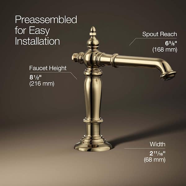 KOHLER Artifacts With Column Design Widespread Bathroom Sink Spout, Vibrant French Gold