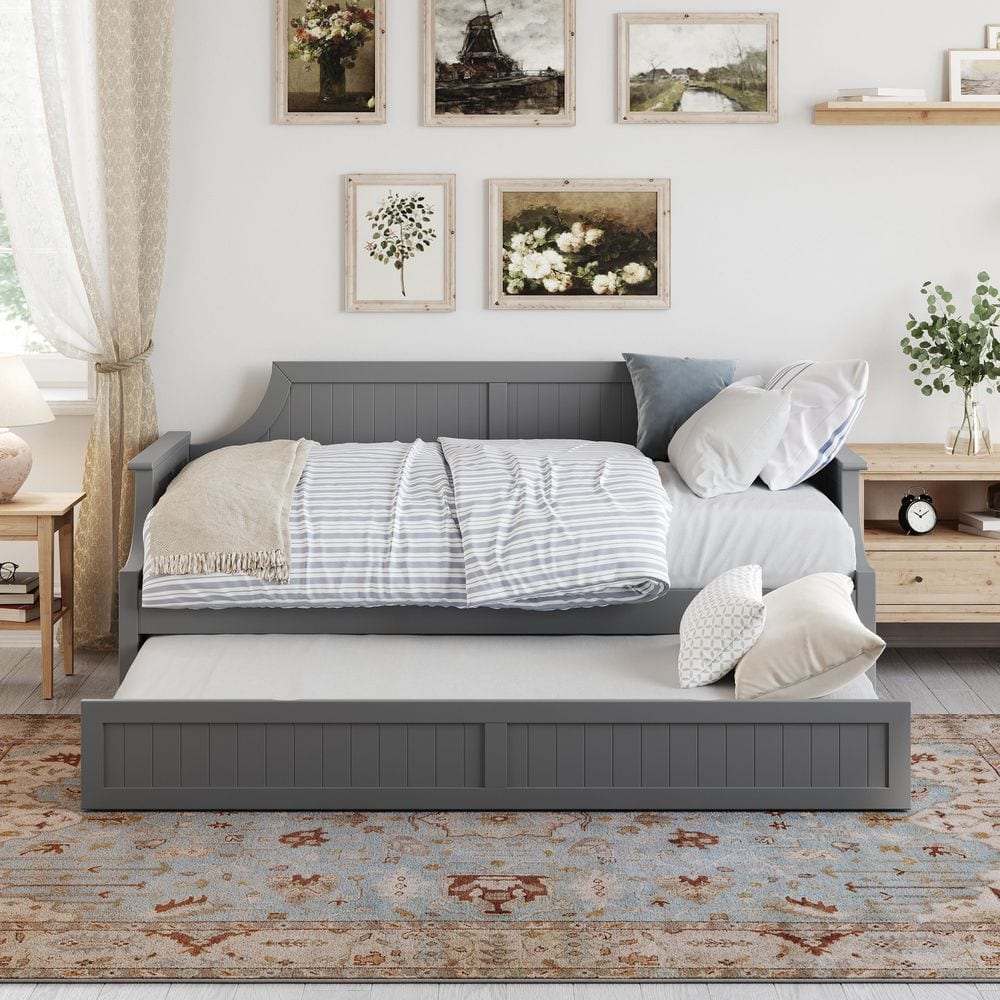 Cambridge Gray Twin Wood Daybed with Trundle and Storage