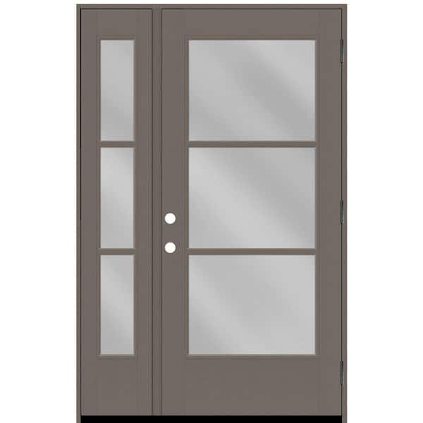 Steves & Sons Legacy 51 in. x 80 in. Icon 3 Lite Modern Clear Glass LHOS Kindling Mahogany Fiberglass Prehung Front Door with12 in. SL