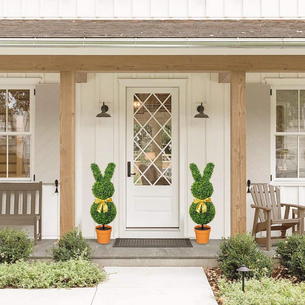 VIVATREES 3 ft. Artificial Bunny Shaped Topiary Trees in Terra Cotta ...