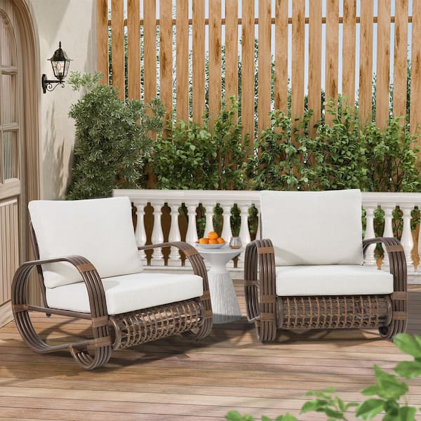 Aluminum Outdoor Lounge Chair with White Cushions (2-Pack)