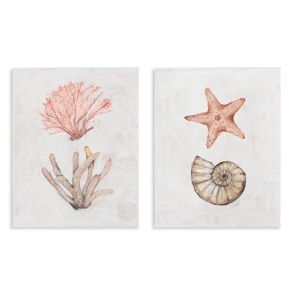 Neutral Pastel Sea Life by Filippo Ioco 2 Pieces Unframed Coastal Graphic Art Print 14 in. x 11 in.