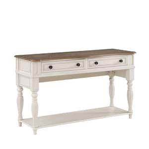 Florian 54 in. Oak and Antique White Finish Rectangle Wood Console Table with Drawers