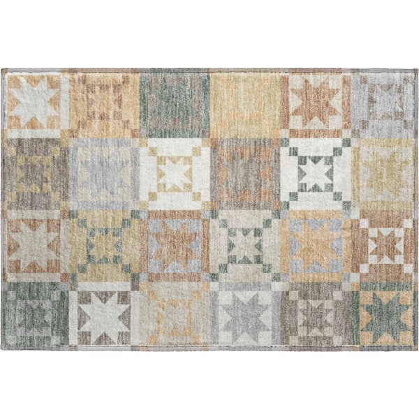 Mayfield Premium Machine Washable Abstract AMF2538 Ivory 2 ft. x 3 ft. Accent Rug