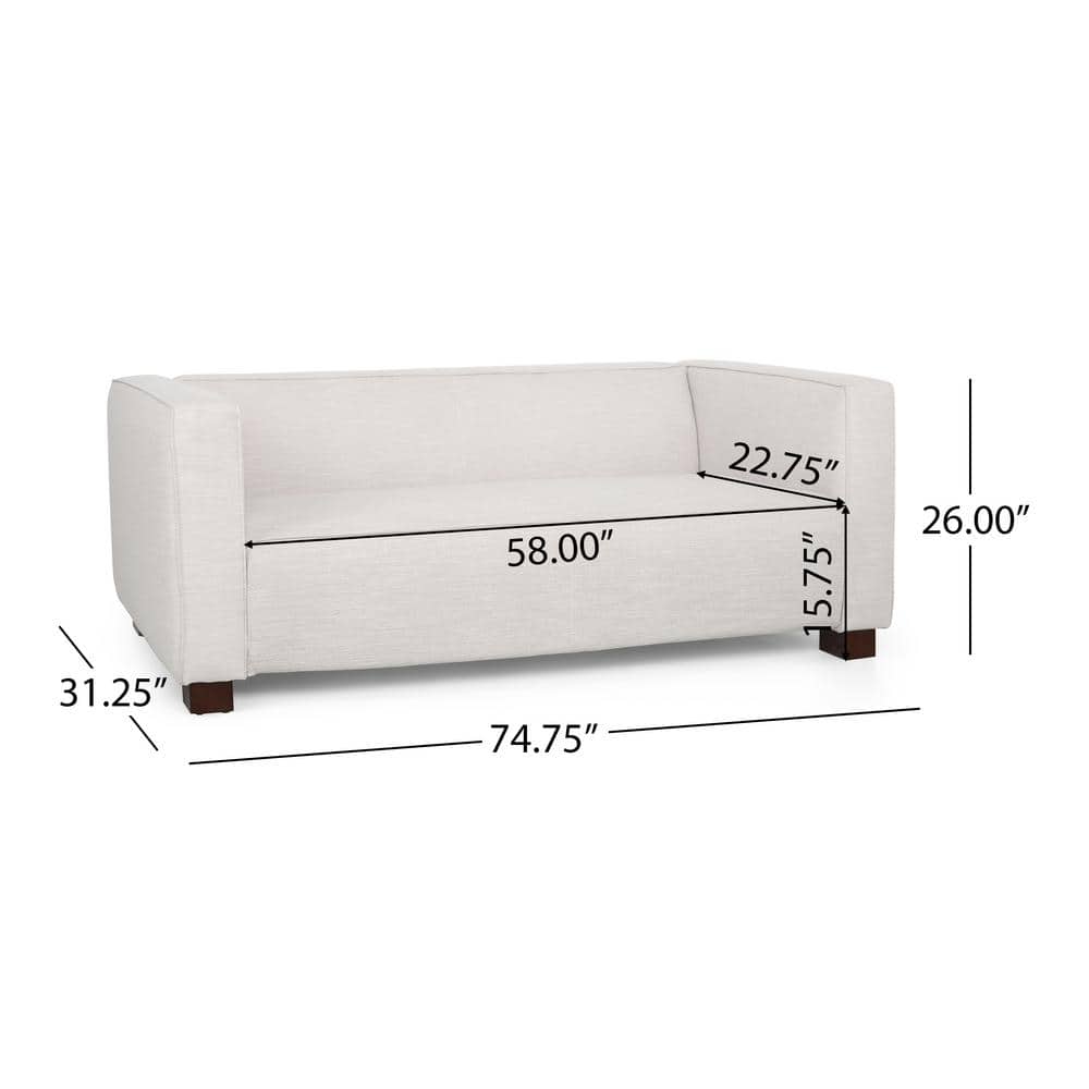 Beige and Dark Walnut Fabric Loveseat with Square Arms