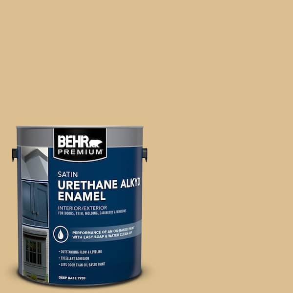 BEHR PREMIUM 1 gal. #340F-4 Expedition Khaki Urethane Alkyd Satin Enamel Interior/Exterior Paint