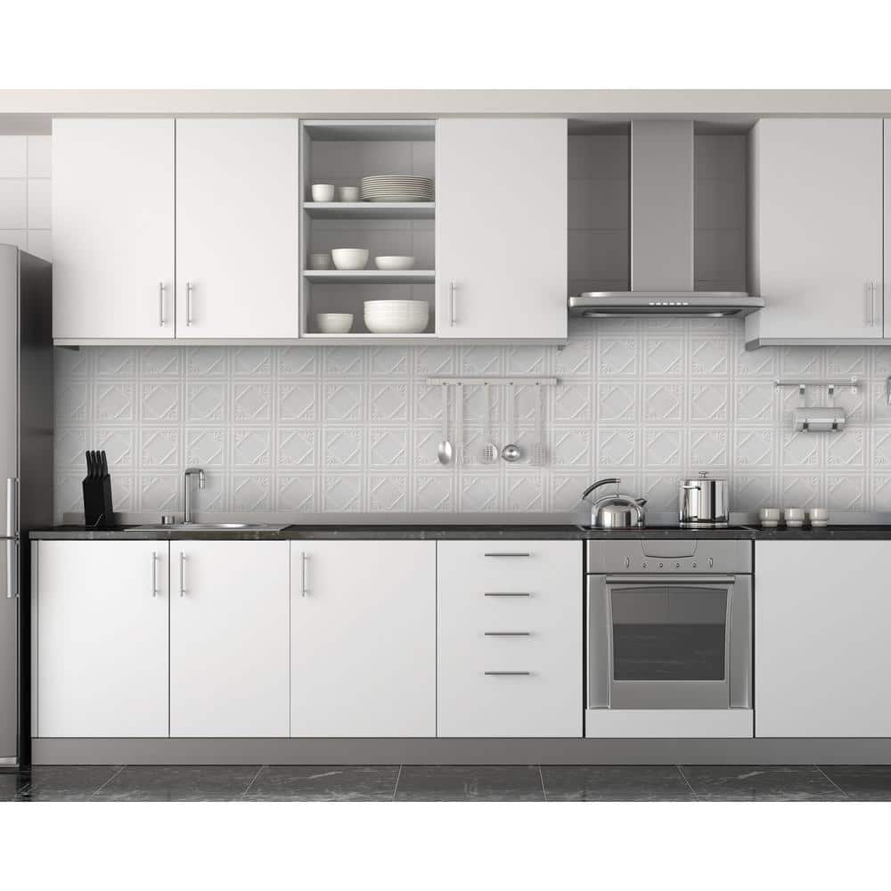 White 3D Embossed Tin Backsplash Panels 30-Pack