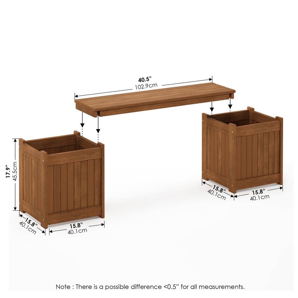 Furinno Brown Teak Hardwood Outdoor Planter Box with Bench