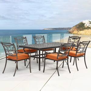 Patio Black Gold Rectangle Cast Aluminum Outdoor Dining Table with Umbrella Hole