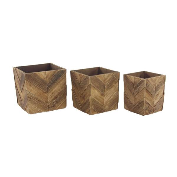 Litton Lane Brown Wooden Planters (Set of 3)