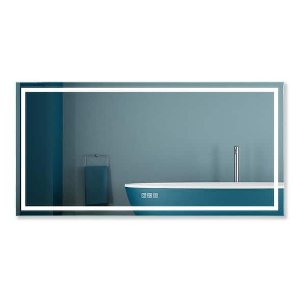 FORCLOVER 36 in. W x 72 in. H Large Rectangular Frameless Anti-Fog Wall Mount Bathroom Vanity Mirror in Silver