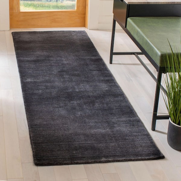 Himalaya Black 2 ft. x 12 ft. Striped Solid Color Runner Rug