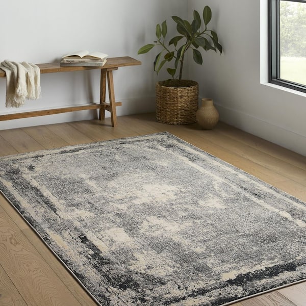 5 x 7 ft. Modern Area Rug Rustic Industrial Style Distressed Weathered Look  Gray