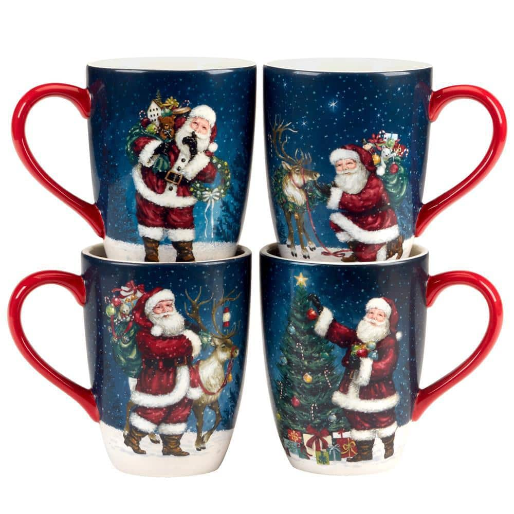 Certified International 20 oz. Mulit-Colored Earthenware Santa's Secret Mug (Set of 4)