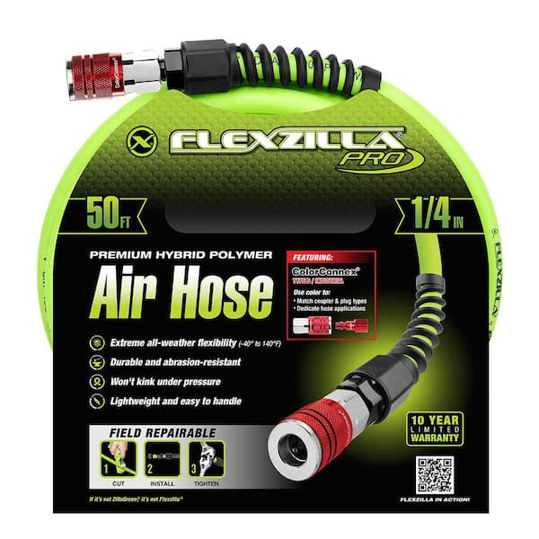 3-Piece Pro Air Hose Kit, 1/4 in. x 50 ft. with Color Connex Coupler and Plug, Type D, Red