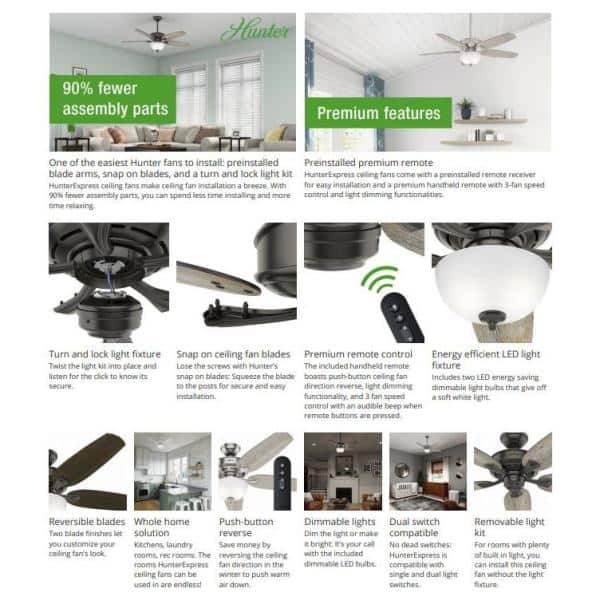 Hunter Channing 54 In Led Indoor Easy, Ceiling Fan Installation Kit