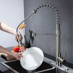 Single-Handle Pull-Down Sprayer Kitchen Faucet with Deck Plate in Stainless