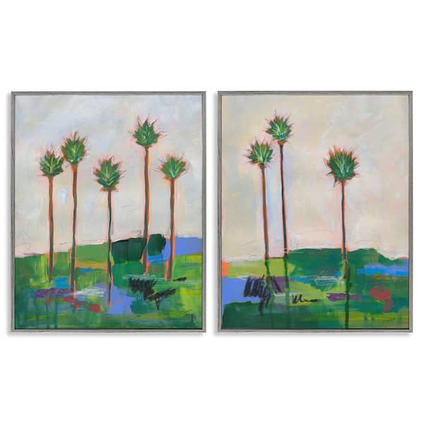 Stupell Industries Brushed Palm Landscape by Jan Weiss 2 Pieces Gray Framed Nature Giclee Art Print 14 in. x 11 in.