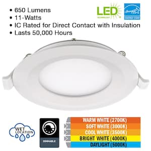 4 in. Adjustable CCT Integrated LED Canless Recessed Light Trim 650 Lumens Kitchen Bathroom Remodel Wet Rated Dimmable
