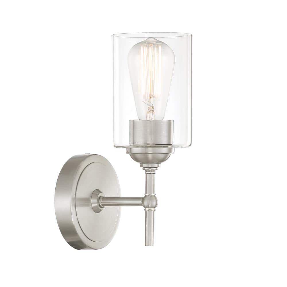 Home Decorators Collection Ayelen 1-Light Brushed Nickel Indoor Wall Sconce, Modern Wall Light