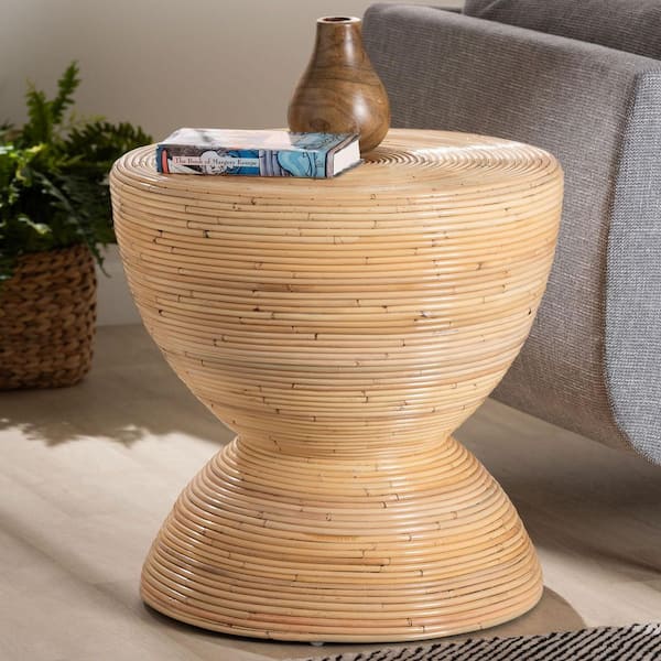 bali & pari Tokyo 21.7 in. Natural Brown Round Rattan Wicker End Table