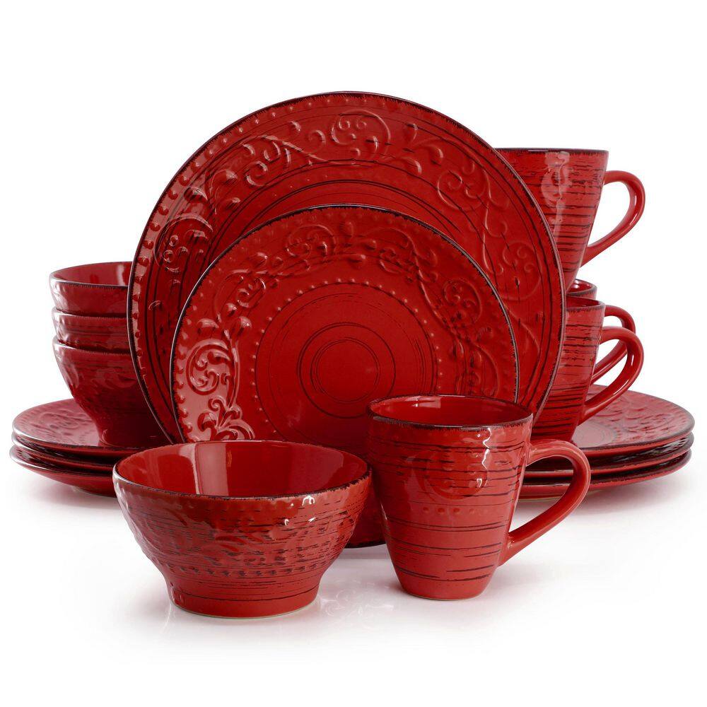 Pacifica Poppy 16-Piece Dinnerware Set in Red