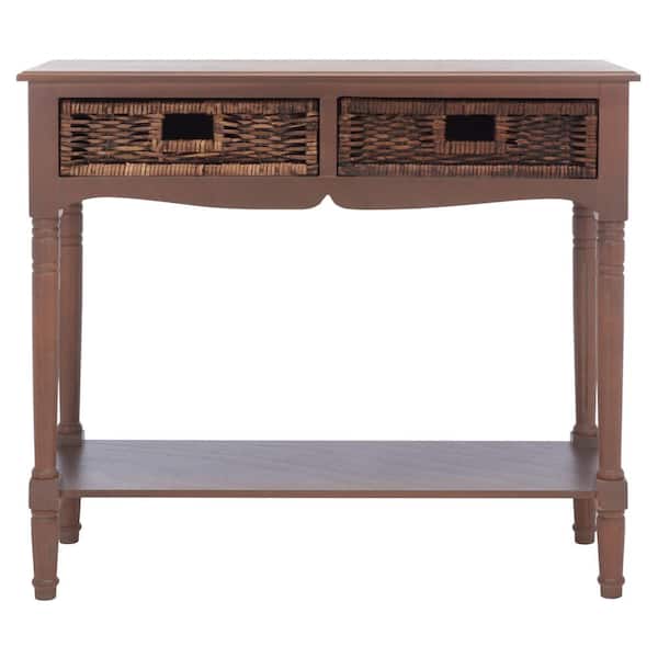 SAFAVIEH Corbin 36 in. 2-Drawer Brown/Off-White Wood Console Table